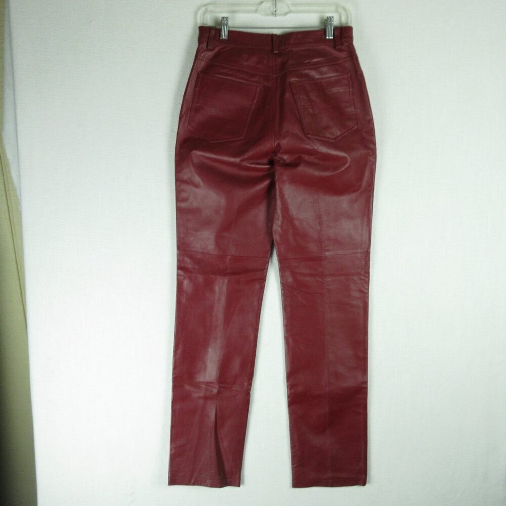 Newport News Leather Pants Size 29x32 Genuine Leather Oxblood Red - Picture 2 of 12